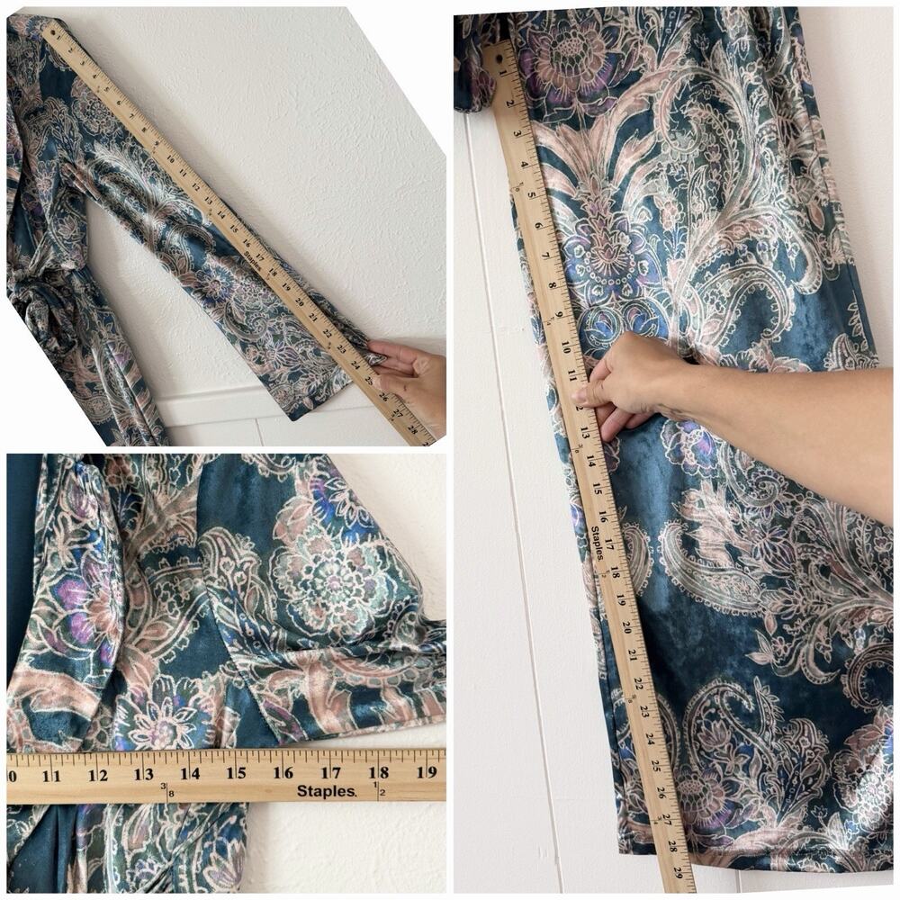 NEW Free People Velvet Paisley Jumpsuit S Boho Luxe Wide Leg Wrap Tie Front - Picture 10 of 13